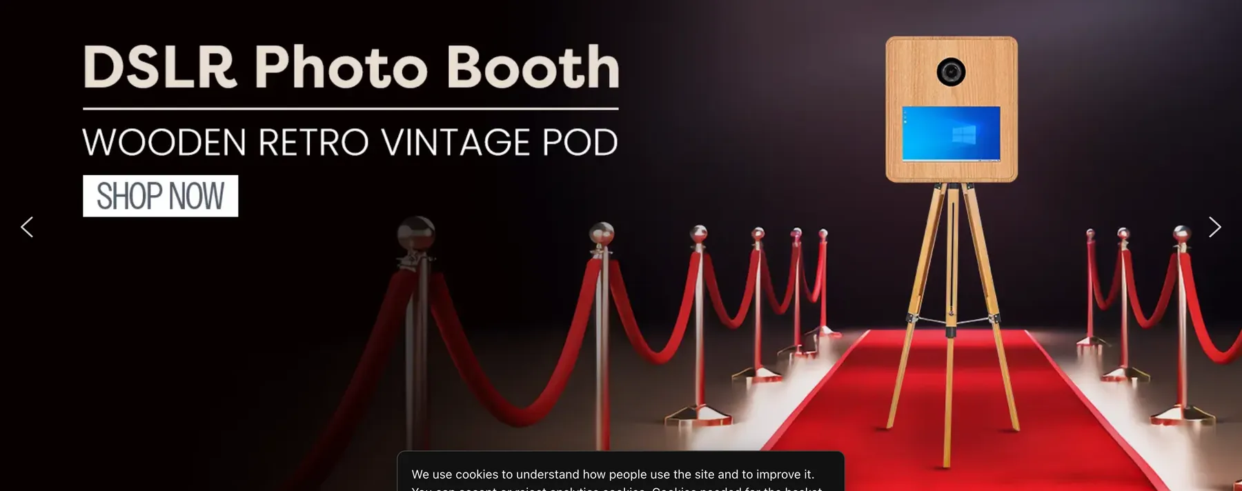A photo booth on a red carpet, from the store we built for an events client