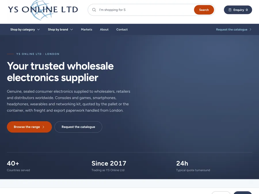 A wholesale electronics catalogue site built for a London exporter