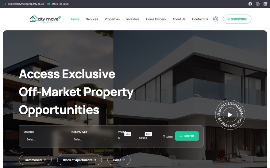 City Move Property marketplace website homepage