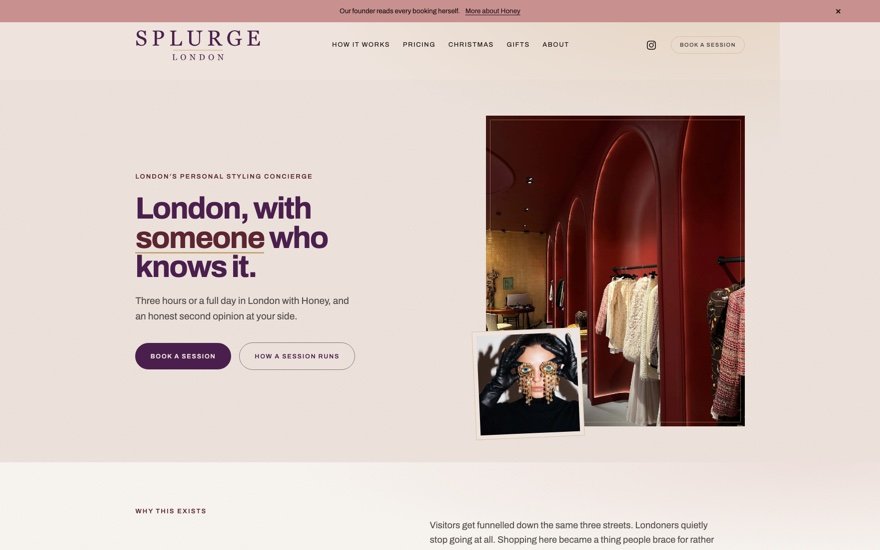 Splurge London personal styling website homepage